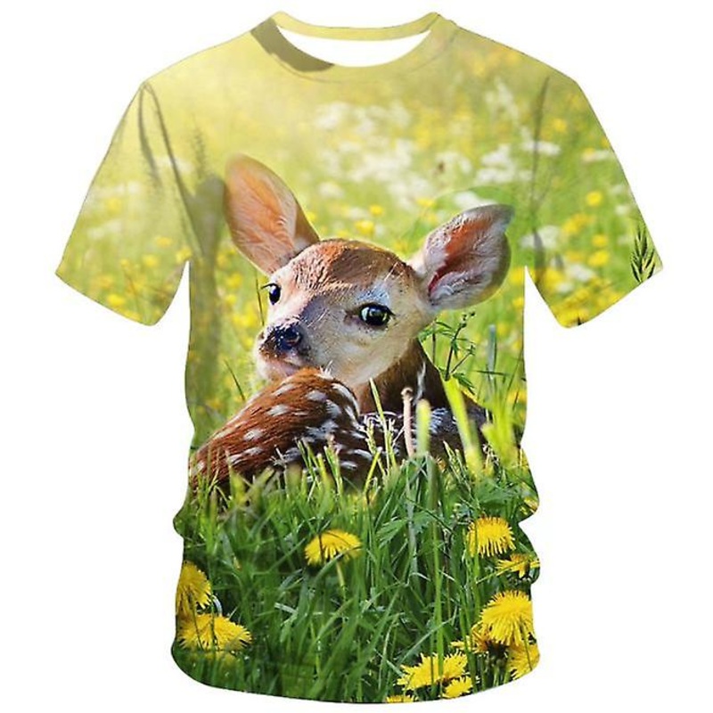 2022 Summer New Brand Wild Deer 3d Printing Round Neck Short Sleeve T-shirts For Kids And Adults
