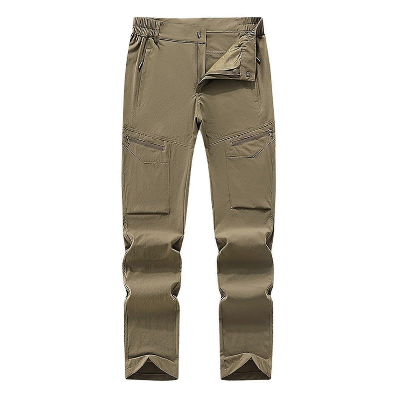 Men's Cargo Work Trousers Slim Fit Quick Dry Hiking Chino Pants Lightweight Breathable Coffee Size L