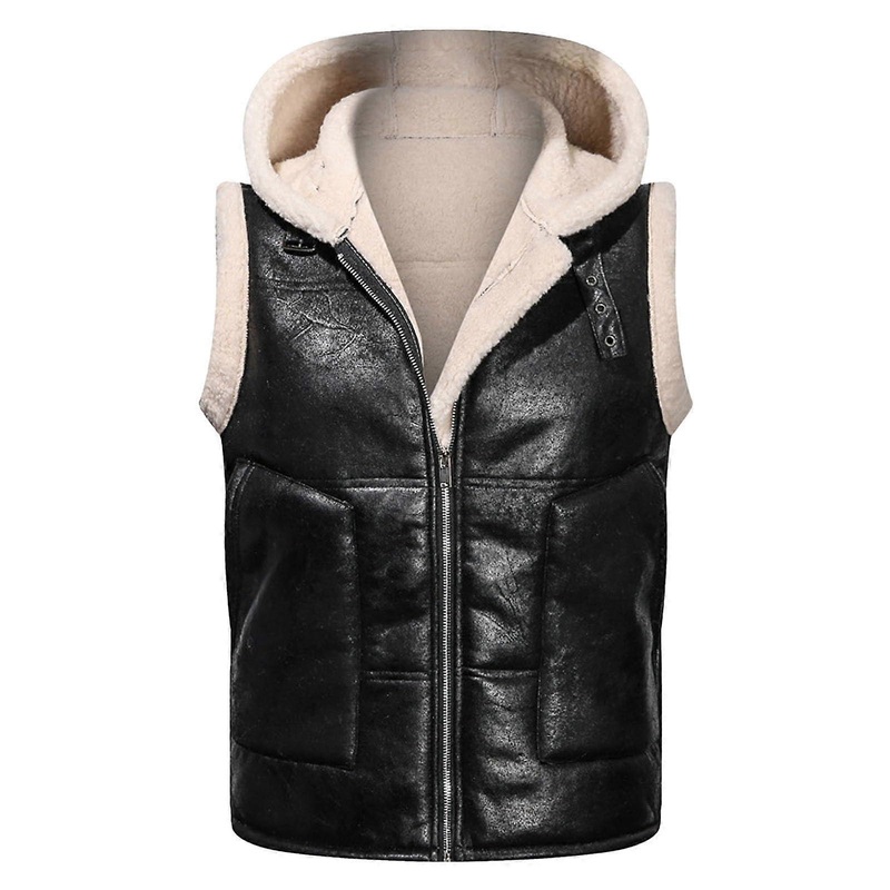 Men's Lined Outdoor Vest Thermal Fleece Jacket Winter Sleeveless Work Vest in Black XXL with Stand-Up Collar