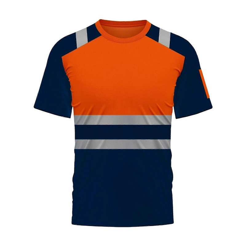 2025 Breathable Short Sleeve T-Shirt for Men, Summer Night Work, Reflective Stripes, Trendy Orange Top, Size M