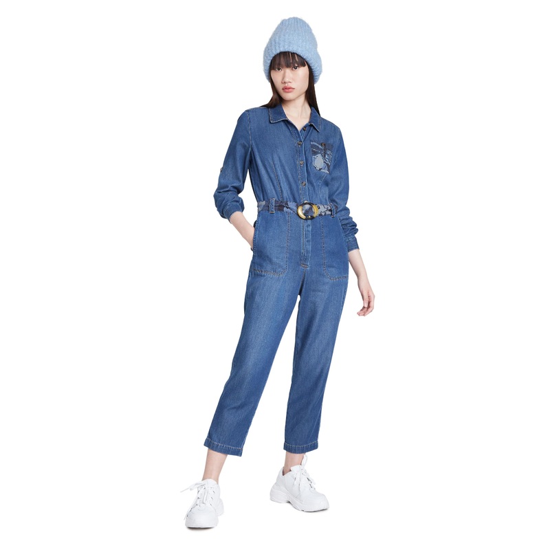 Desigual Bjork Short Sleeved Blue Denim Belted Jumpsuit 20WWDD43