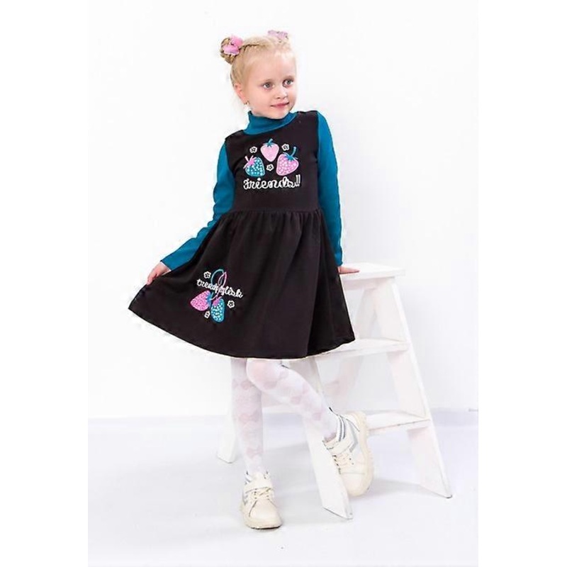 Girls Warm Dress  Fleece & Ribbed Fabric Combination with Bright Print, Demi-season,  HC 6331-023-33