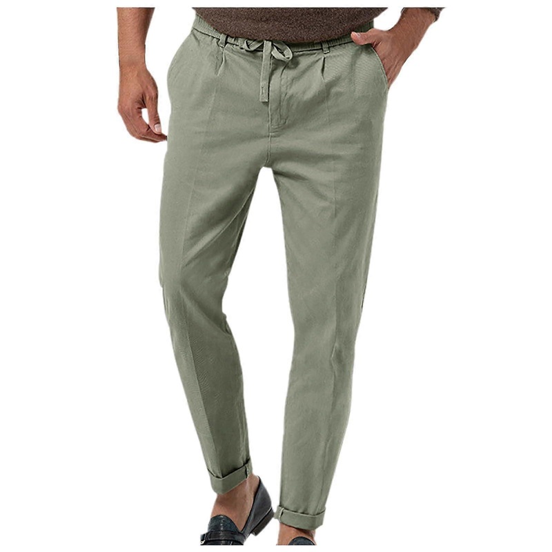 Leinenhose Herren XL Leinen Sommerhose mit Kordelzug Taschen Einfarbig Loose Fit Leichte Stoffhose A4-light Grn