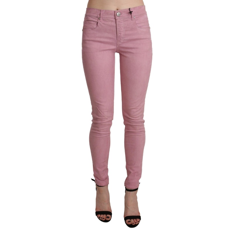 Pink Mid Waist Skinny Stretch  Denim Pant
