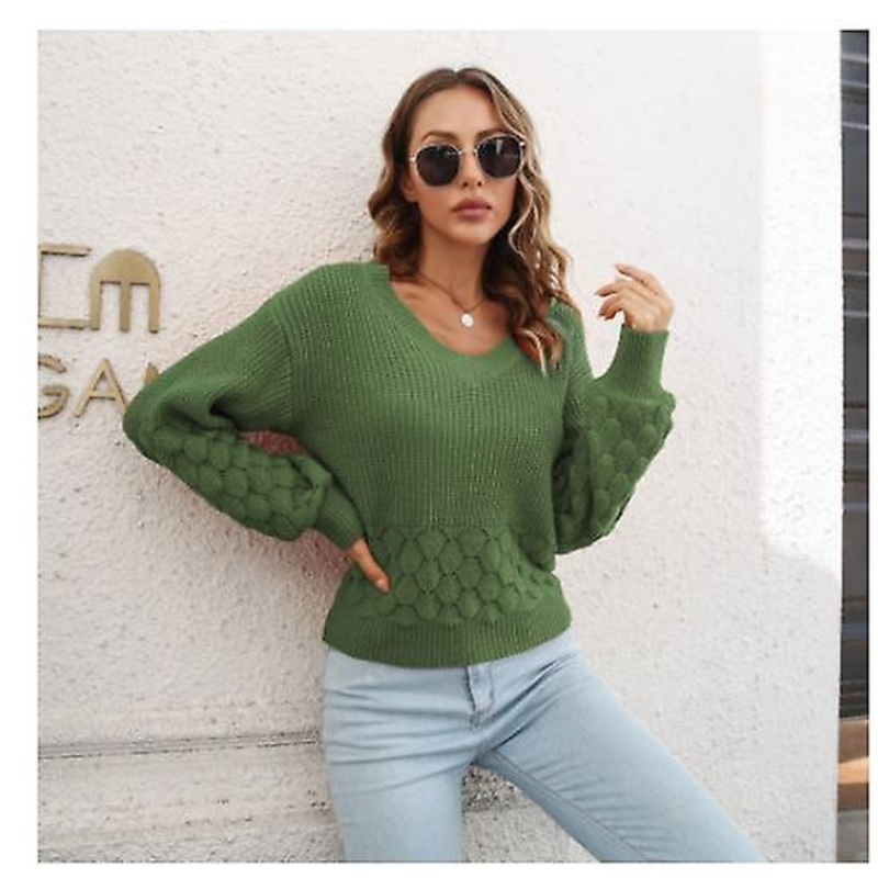 Women's Knitwear Fashion Three-dimensional Feather Jacquard Sweater Women's Autumn And Winter Loose Lantern Sleeve Tops