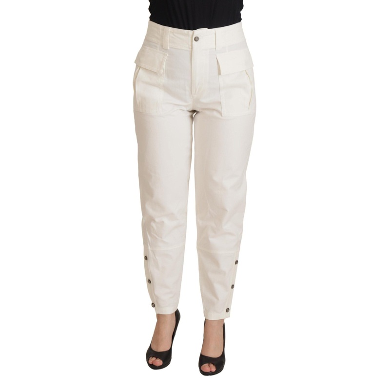 Dolce & Gabbana White High Waist Tapered Women Cotton Pants