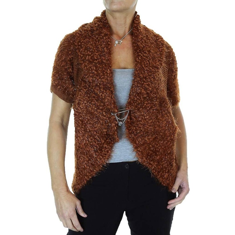 Women's Casual Short Sleeve Soft Fluffy Hair Knit Bolero Shrug Ladies Jumper Cardi 8-12