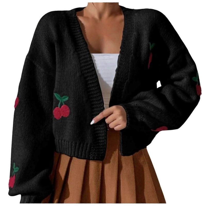 Black Size L Cardigan Women's VNeck Warm Comfortable Knitted Coat Jacket