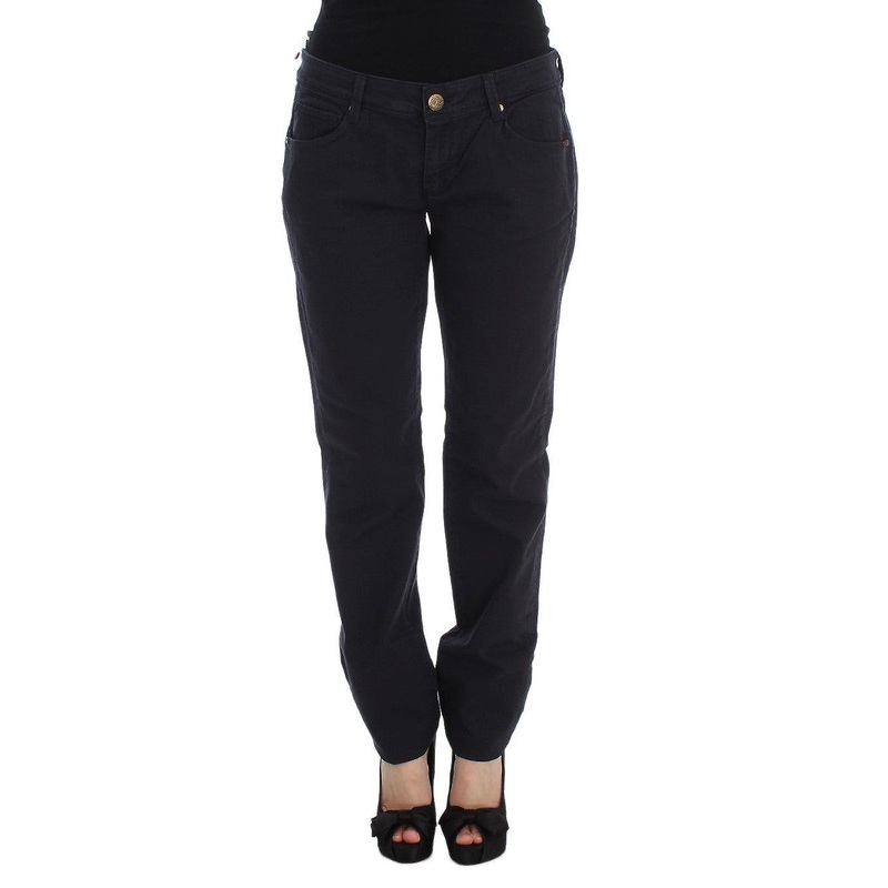 Blue Cotton Blend Casual Fit Pants