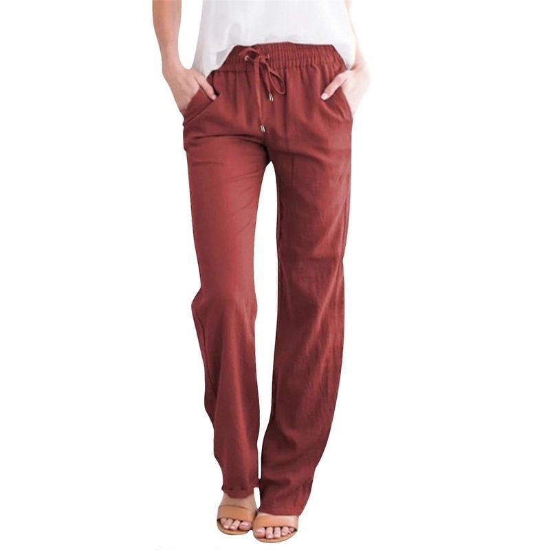 Sommerhose Linen Wide-Leg Pants For Women, Lightweight Harem Capri Jogger, High Waist, Plus Size XL Watermelon Red
