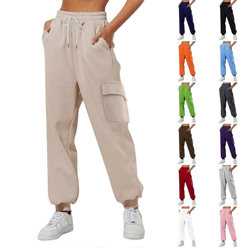 Women's Baggy Hiking Trousers XXL Orange High Waist Casual Jogging Bottoms with Pockets Lightweight Outdoor Sweatpants