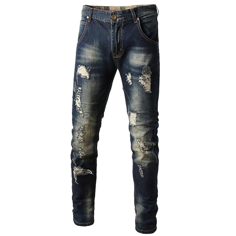 Men's Stretch Jeans Pants Leather Pants Jogging Cargo Chino Hiking Sports Pants A13 Blue 30