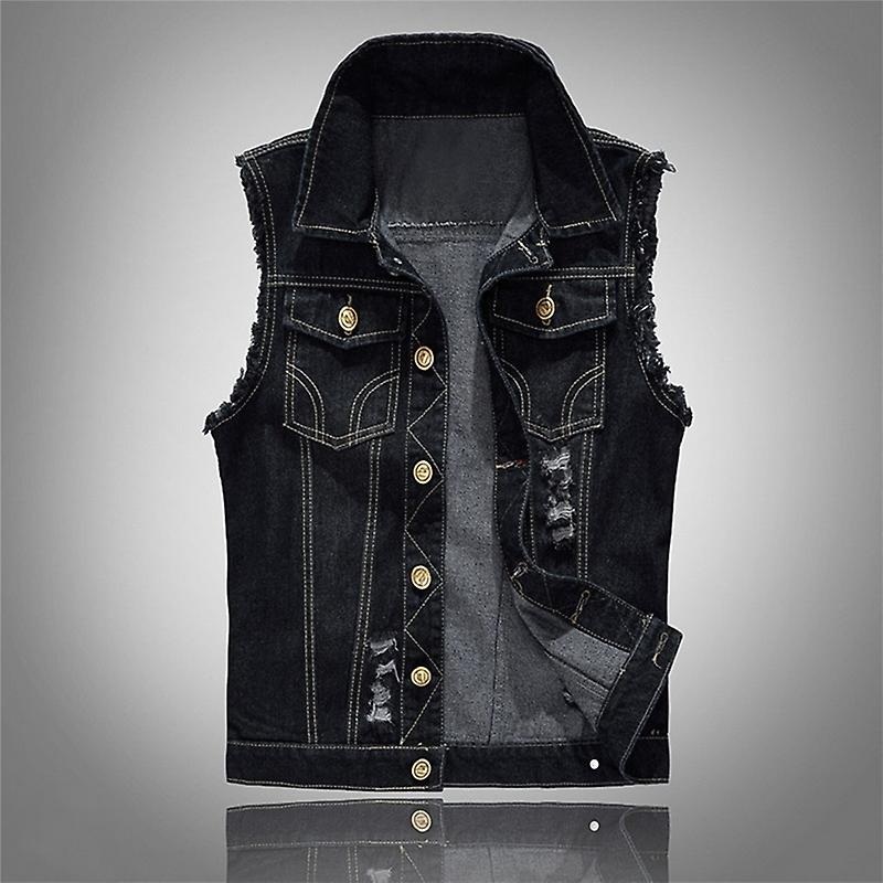 New 2023 Mens Sleeveless Jeans Jacket Men Oversize 6XL Blue Black Denim Jeans Vest Men Cowboy Denim