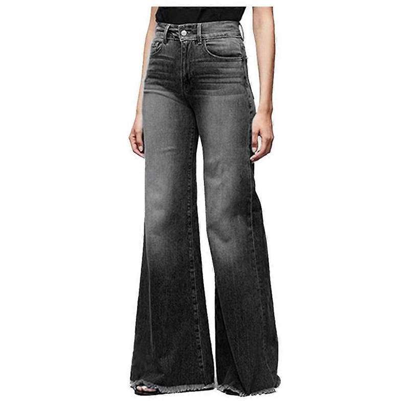 Damen Flare Jeans Vintage High Waist Stretch Skinny Denim Wide Leg Retro Streetwear Schwarz fr Teenager Mdchen