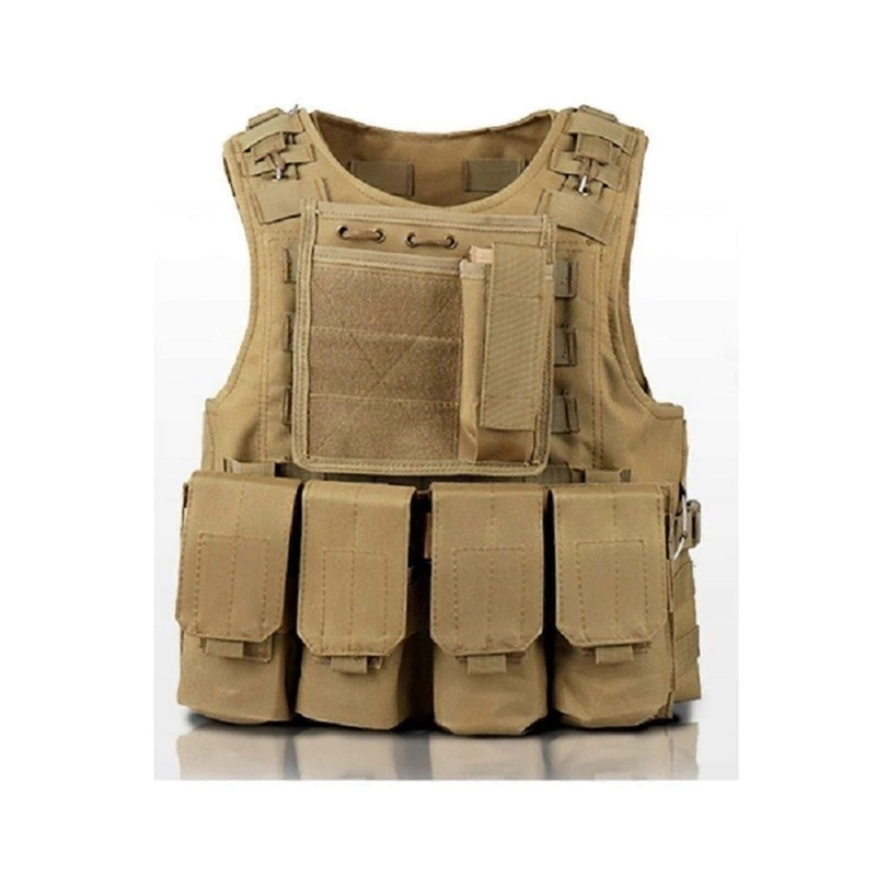 Outdoor Tactical Vest Molle Amphibious Military Plate Carrier for Combat and Hunting in Tan Color