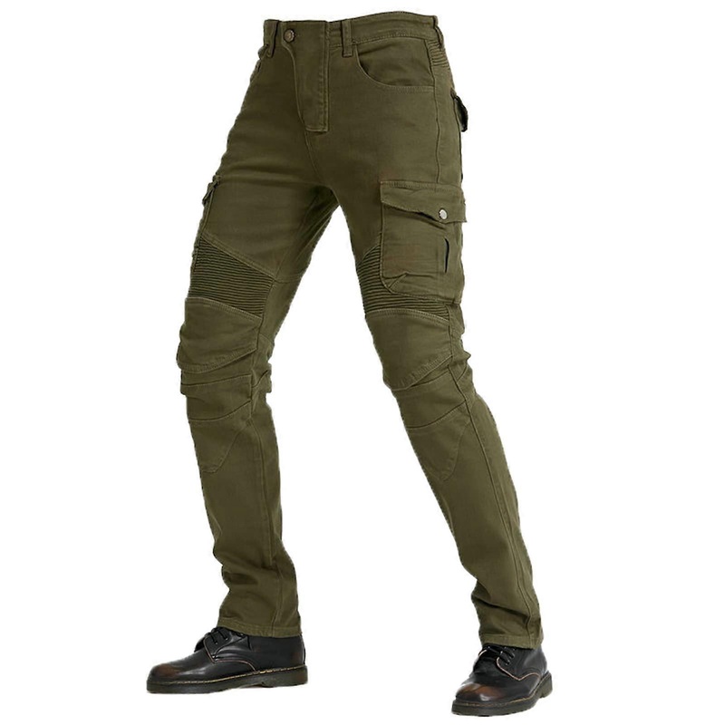 Motorcycle Jeans for Men Made of Kevlar Fabric Protective Breathable Denim Lined Reinforced Removable Padded Armoured Jeans Green (Military Green) L