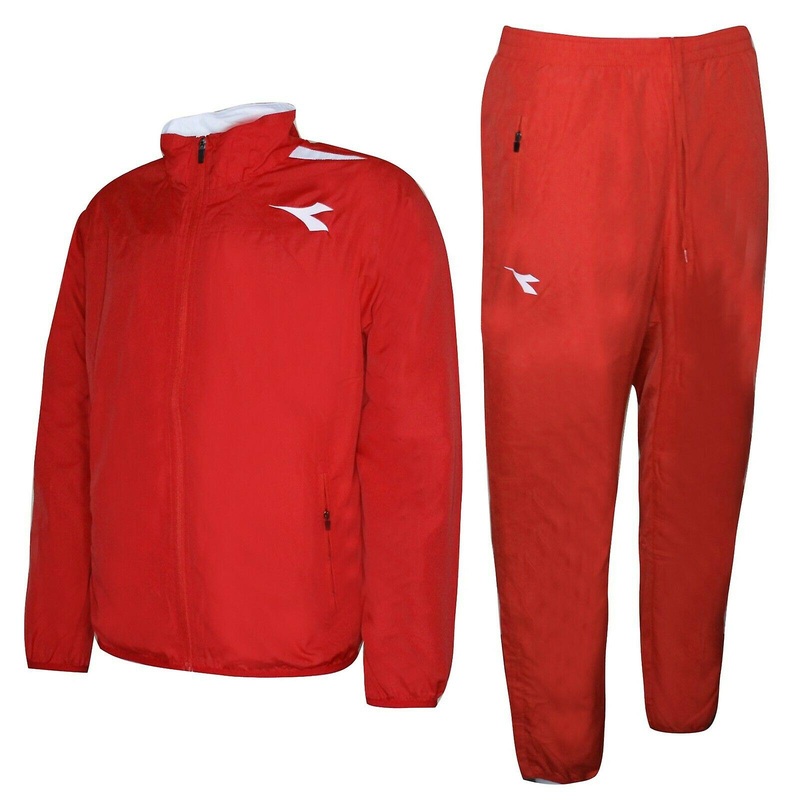 Diadora Mens Sweat Suit Tracksuit Top Joggers Red Pants Fitness Gym 160296 45030