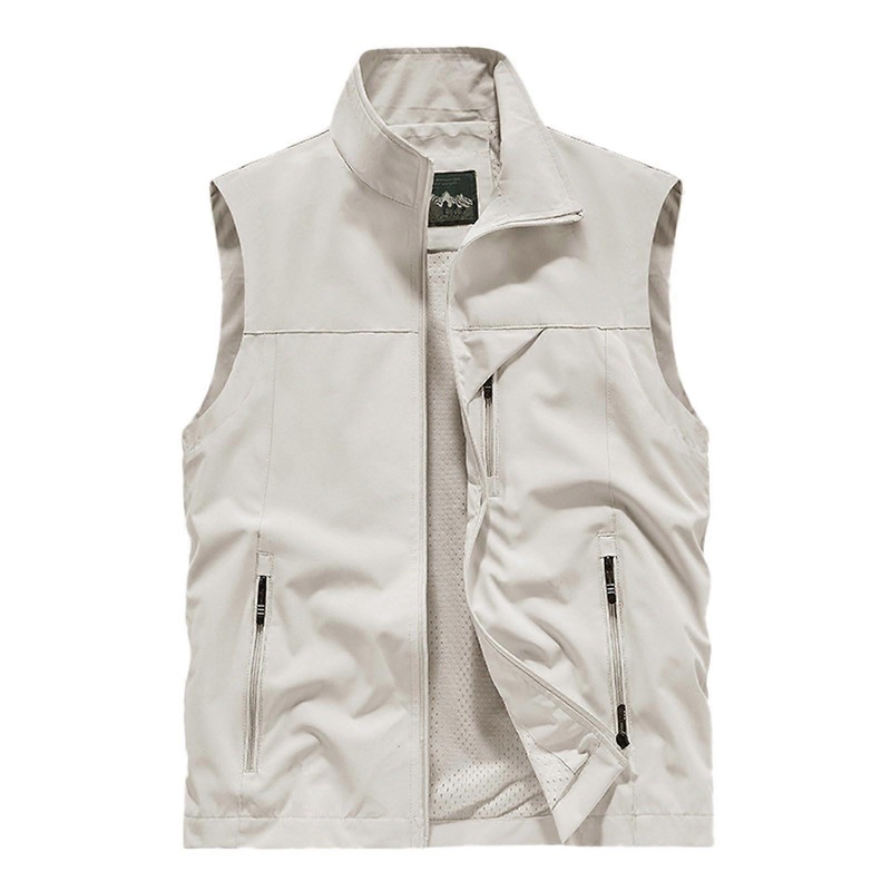 Men's Summer Hiking Vest Lightweight Safari Camping Sleeveless Jacket 3XL Beige